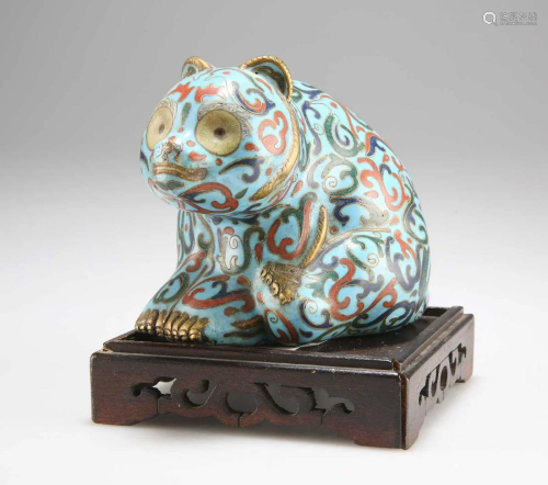 A 19TH CENTURY CHINESE CLOISONNÉ MODEL OF A PANDA BEAR