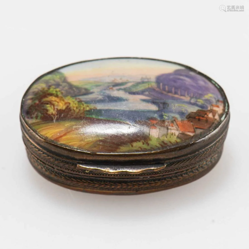 A 19TH CENTURY CONTINENTAL ENAMEL AND AGATE PILL BOX