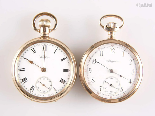 TWO GOLD-FILLED POCKET WATCHES BY WALTHAM & ELGIN