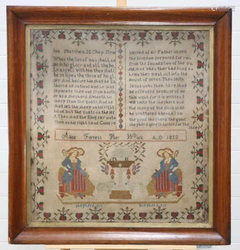 A LARGE MID-19TH CENTURY NEEDLEWORK SAMPLER, BY ALICE FORRES...
