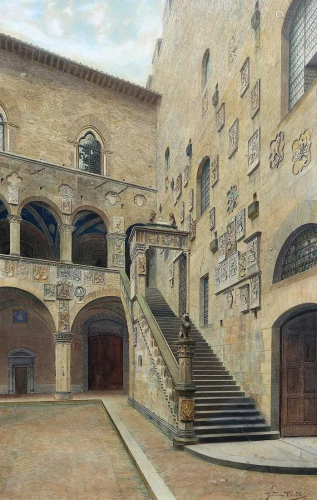 GIULIA CECCHI (ITALIAN) COURTYARD OF THE PALAZZO DEL BARGELL...