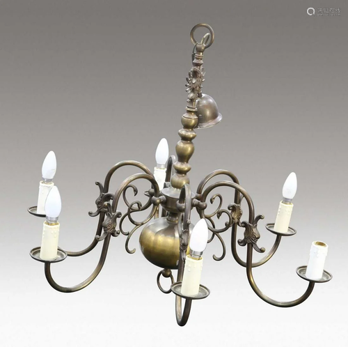 A FLEMISH BAROQUE STYLE SIX-BRANCH CHANDELIER