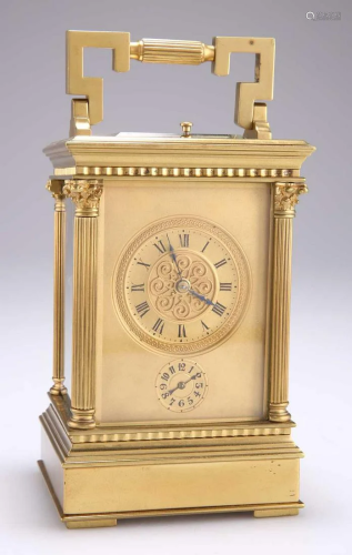A FRENCH BRASS ANGLAISE RICHE CASED REPEATING ALARM CARRIAGE...