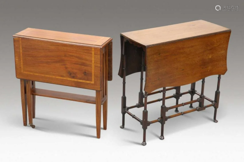 AN EDWARDIAN INLAID MAHOGANY SUTHERLAND TABLE AND A SPIDER-L...