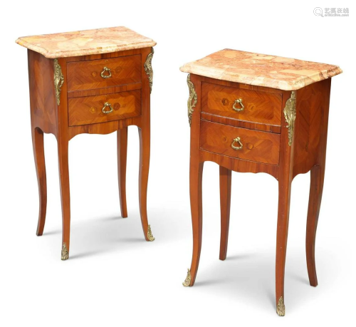 A PAIR OF LOUIS XV STYLE MARBLE-TOPPED AND GILT-METAL MOUNTE...