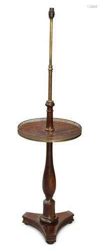 A REGENCY STYLE MAHOGANY AND BRASS STANDARD LAMP