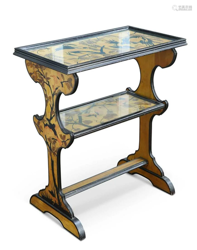 A CONTINENTAL ARTS AND CRAFTS POKERWORK SIDE TABLE