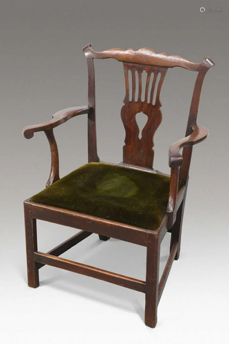 A GEORGE III OAK OPEN ARMCHAIR, 18TH CENTURY