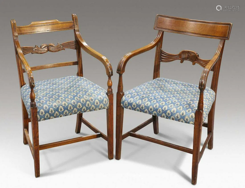 A REGENCY MAHOGANY OPEN ARMCHAIR AND A REGENCY BEECH OPEN AR...