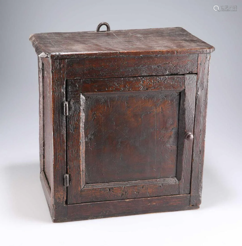 AN OAK SPICE CUPBOARD, LATE 17TH/EARLY 18TH CENTURY