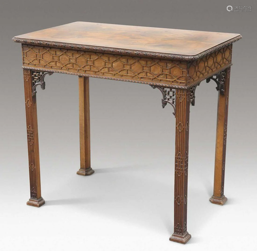 A CHIPPENDALE STYLE MAHOGANY SILVER TABLE, LABEL OF WYLIE & ...