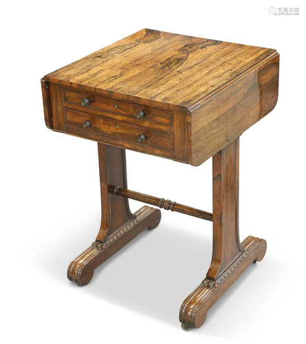 A REGENCY ROSEWOOD DROP-LEAF WORK TABLE