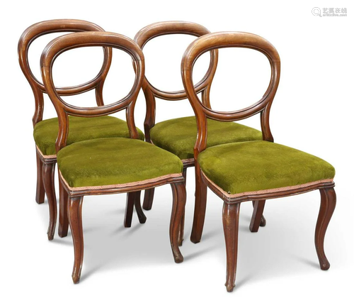 A SET OF FOUR VICTORIAN MAHOGANY BALLOON-BACK DINING CHAIRS