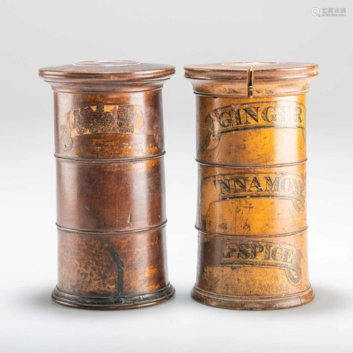 TWO 19TH CENTURY TREEN SPICE TOWERS