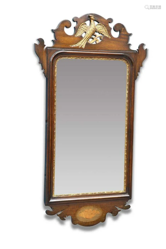 A GEORGIAN STYLE INLAID MAHOGANY FRETWORK MIRROR