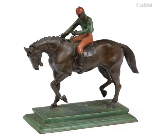Cold Painted Bronze Figure of Jockey and Mount