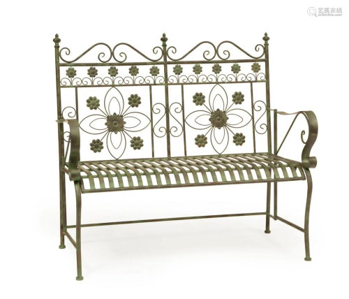 Patinated Wrought Iron Floral Garden Settee