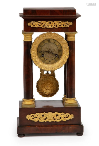 Napoleon III Mahogany, Gilt Bronze Portico Clock