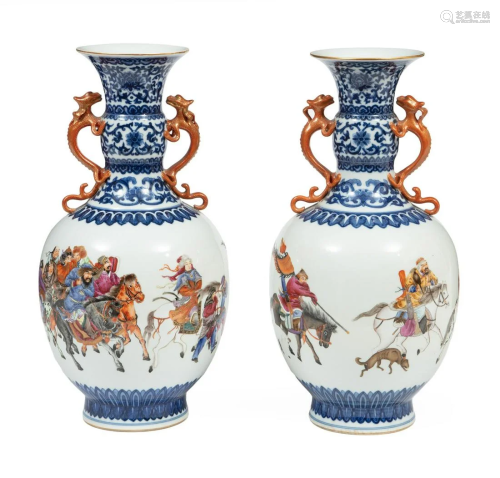 Pair Chinese Polychrome Porcelain Vases