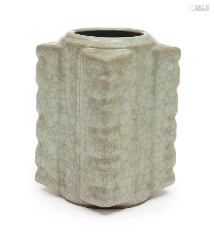 Chinese Ge-Style Stoneware Cong Vase