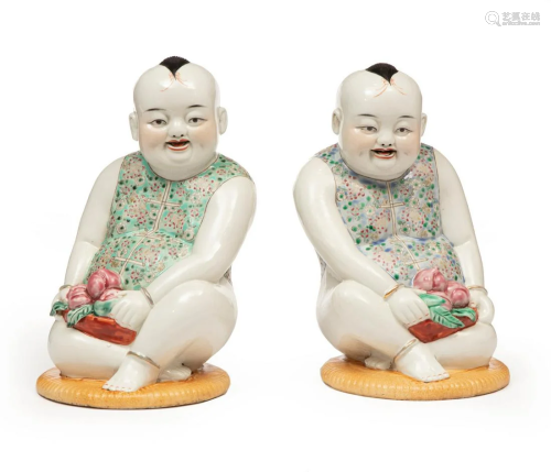 Pair of Chinese Famille Rose Porcelain Figures