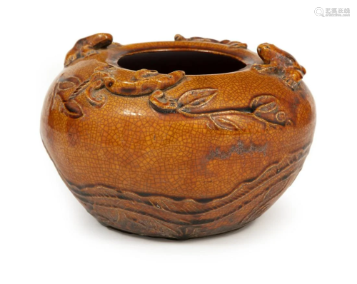 Chinese Amber Crackle Glazed Porcelain Bowl