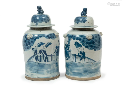 Chinese Blue and White Porcelain Lidded Jars