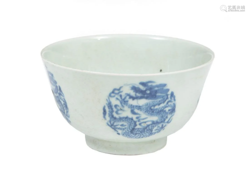 Chinese Blue and White Porcelain 'Dragon' Bowl