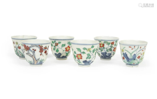 Six Chinese Doucai Porcelain Wine Cups