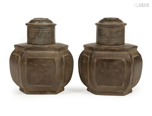 Pair of Chinese Paktong Covered Cannisters