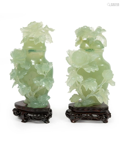 Pair of Chinese Hardstone Covered Vases