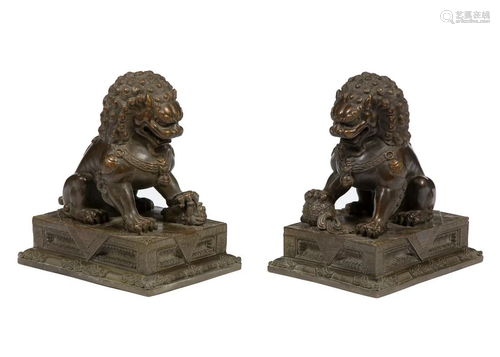 Pair of Chinese Bronze Buddhist Lions