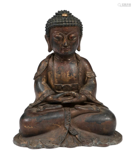 Chinese Partial Gilt Bronze Buddha