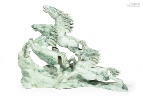 Large Chinese Hardstone Horse Group