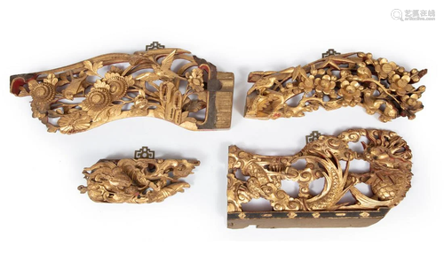 Four Chinese Giltwood Dragon or Bird Reliefs