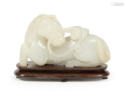 Chinese Grayish White Jade Horse and Monkey Group