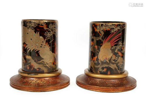 Japanese Hiramaki-e Lacquered Brush Pots