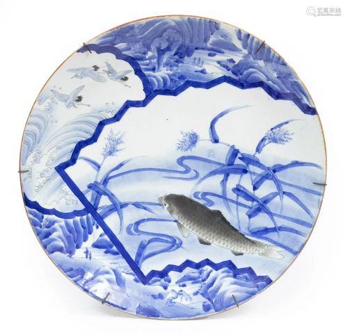 Japanese Grisaille-Decorated Blue and White Porce