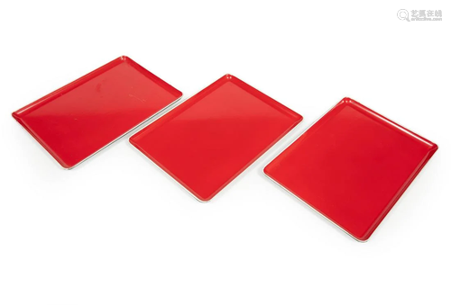 Three Japanese Faux Red Lacquer Trays