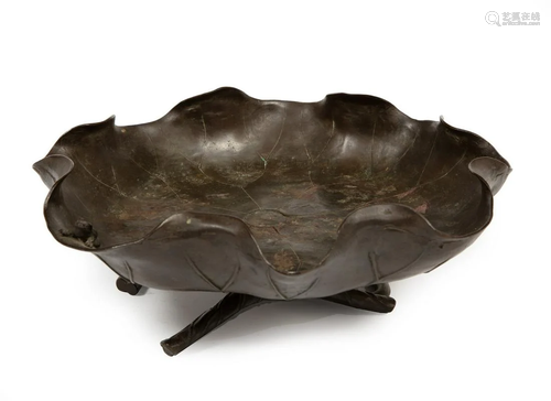 Japanese Bronze Lotus-Form Bowl