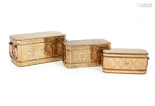 Three Asian Mixed Metal Betel Boxes