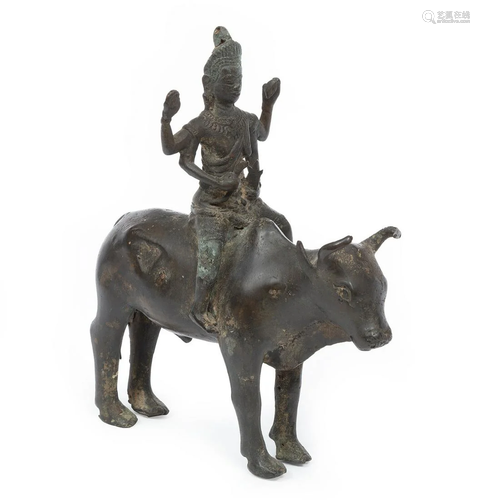 South Asian Bronze Figural Group Vishnu and Bull