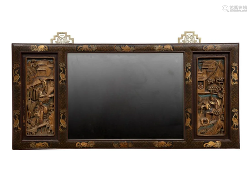 Chinoiserie Parcel Gilt and Carved Wood Mirror