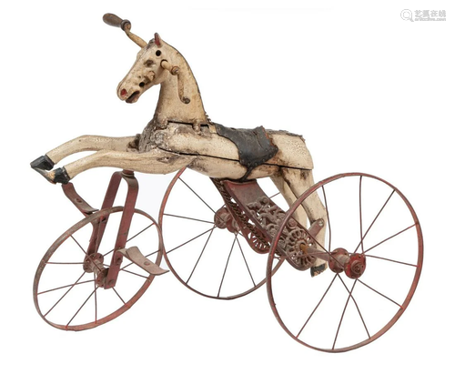 Carved Wood and Iron Horse Tricycle