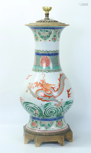 Chinese Famille Verte Porcelain Dragon Vase