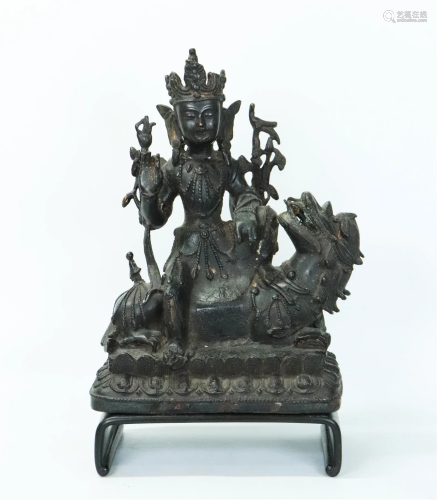 Fine Chinese Ming Bronze Guanyin on Animal