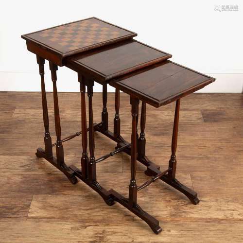 In the manner of Gillows Victorian, nest of three rosewood t...