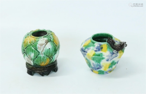2 Chinese Kangxi Splash Glaze Porcelain Water Pots
