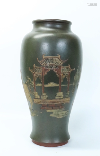 Large Chinese Yixing Slip Decorated Porcelain Vase