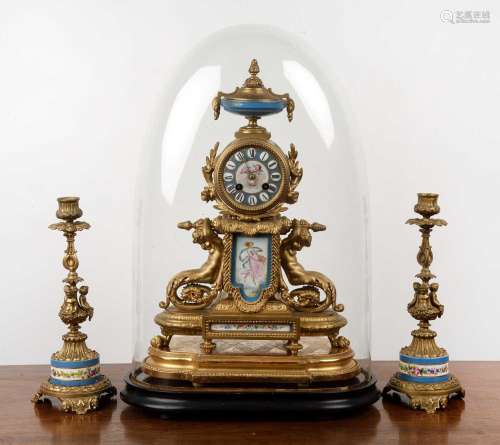 Phillipe H Mourey (P.H. Mourey) three piece clock garniture ...